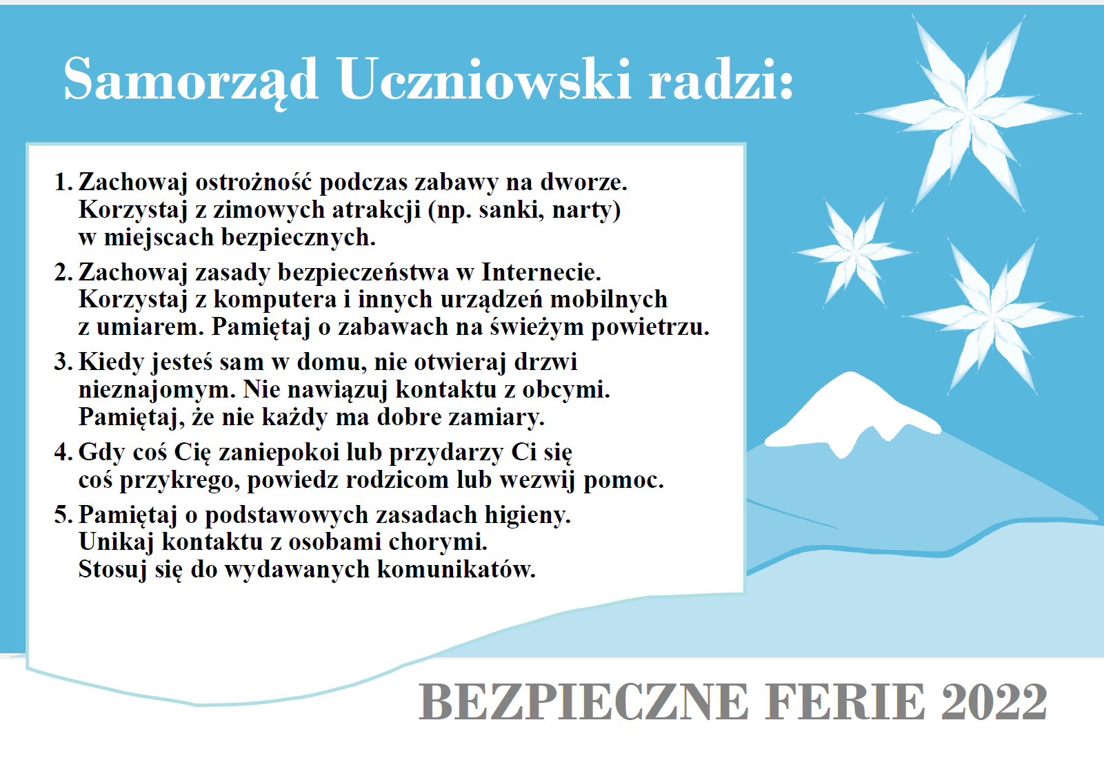 Plakat akcji "Bezpieczne ferie 2022"