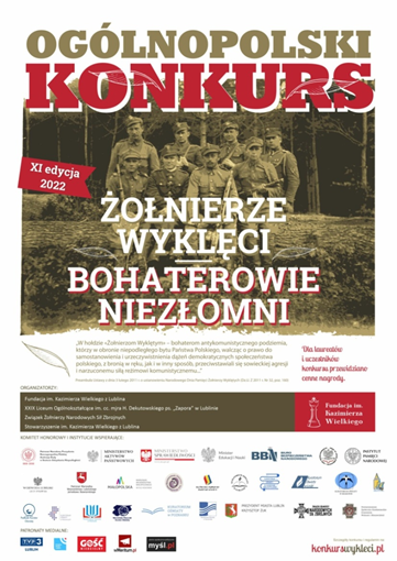 Widok plakatu konkursu pt. "Żołnierze Wyklęci - Bohaterowie Niezłomni"