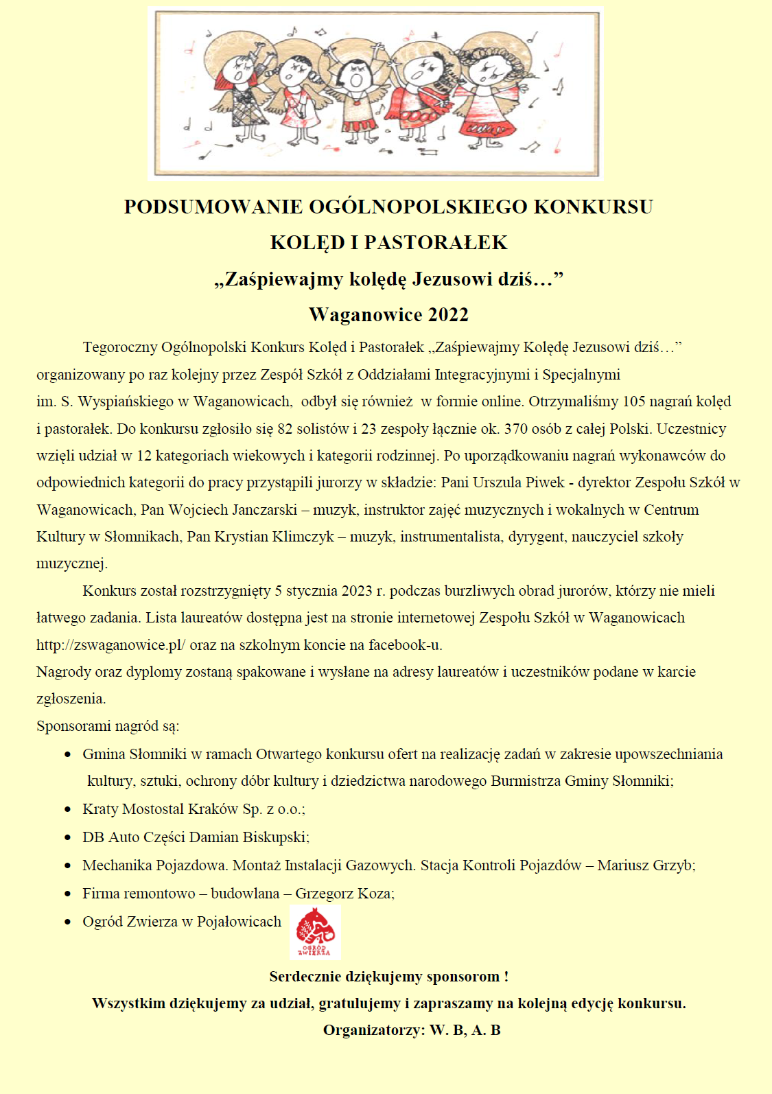 Grafika plakatu podsumowania Ogólnopolskiego Konkursu Kolęd i Pastorałek "Zaśpiewajmy kolędę Jezusowi dziś..." 2022