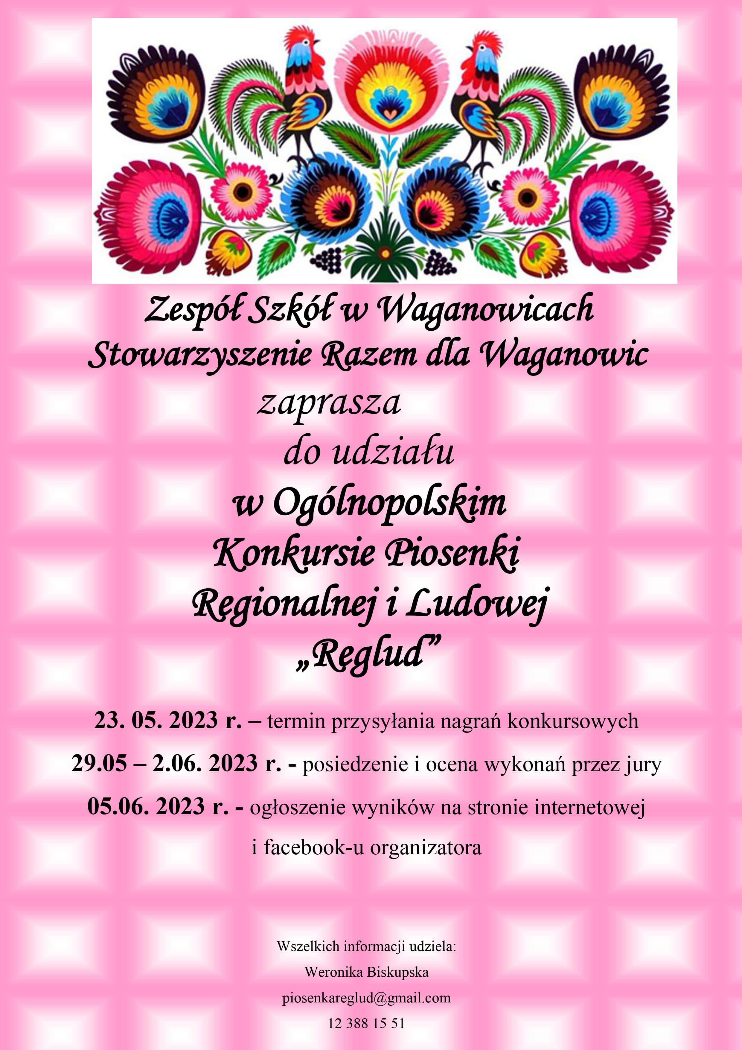 Ogólnopolski Konkurs Piosenki Regionalnej i Ludowej "Reglud" 2023 - plakat