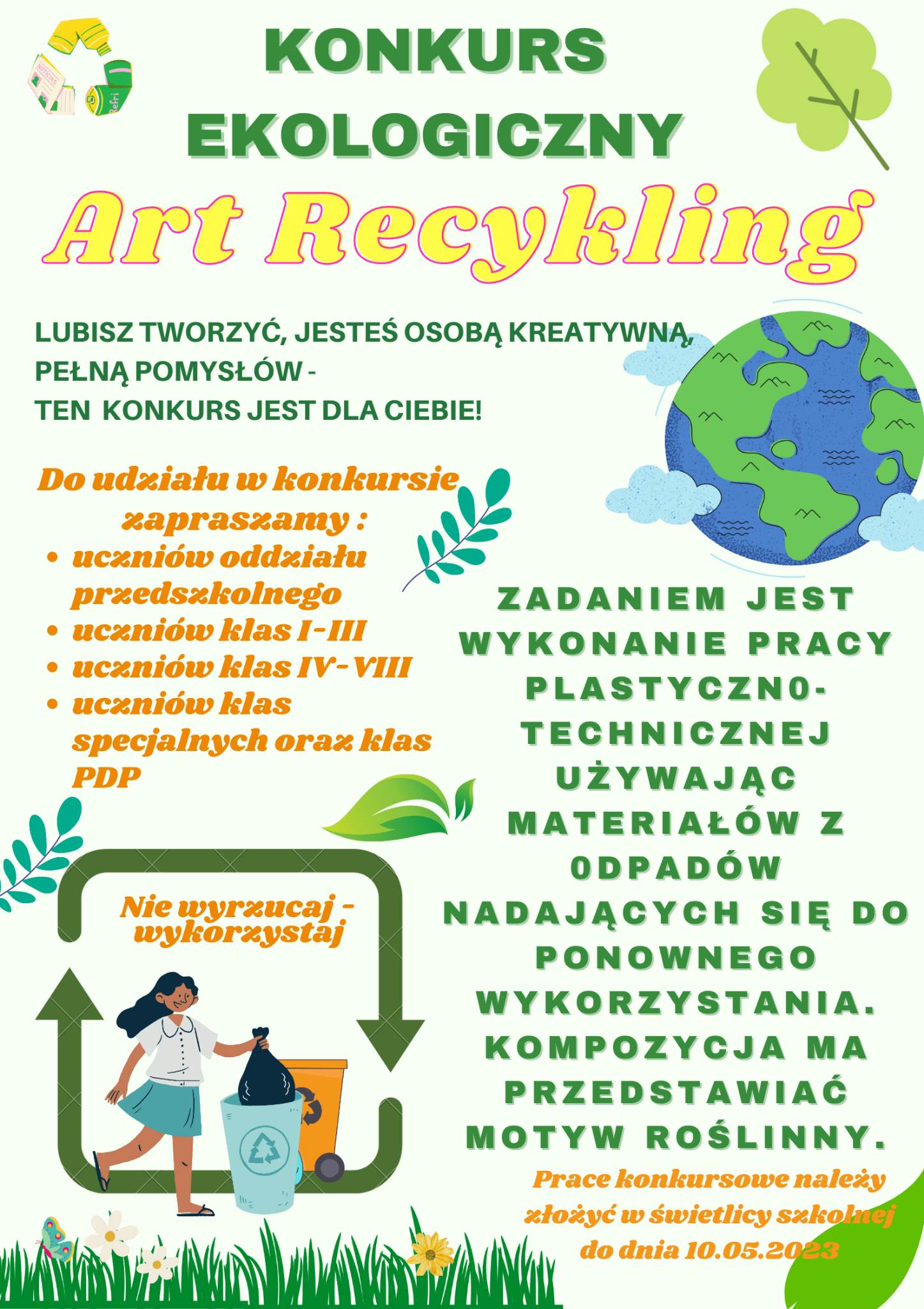 Widok plakatu Szkolnego Konkursu Ekologicznego Art Recykling