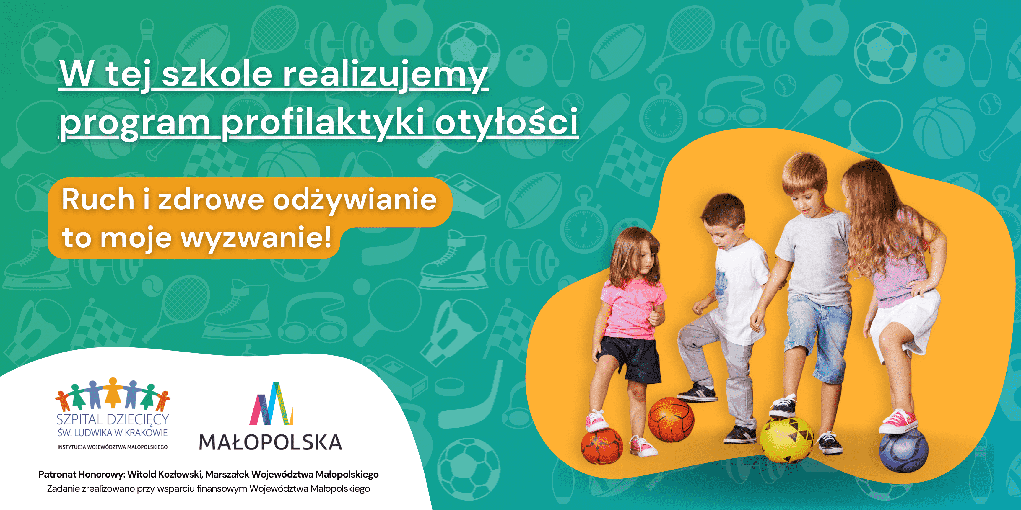 Widok baneru programu profilaktyki otyłości pt. Ruch i zdrowe odżywianie to moje wyzwanie!