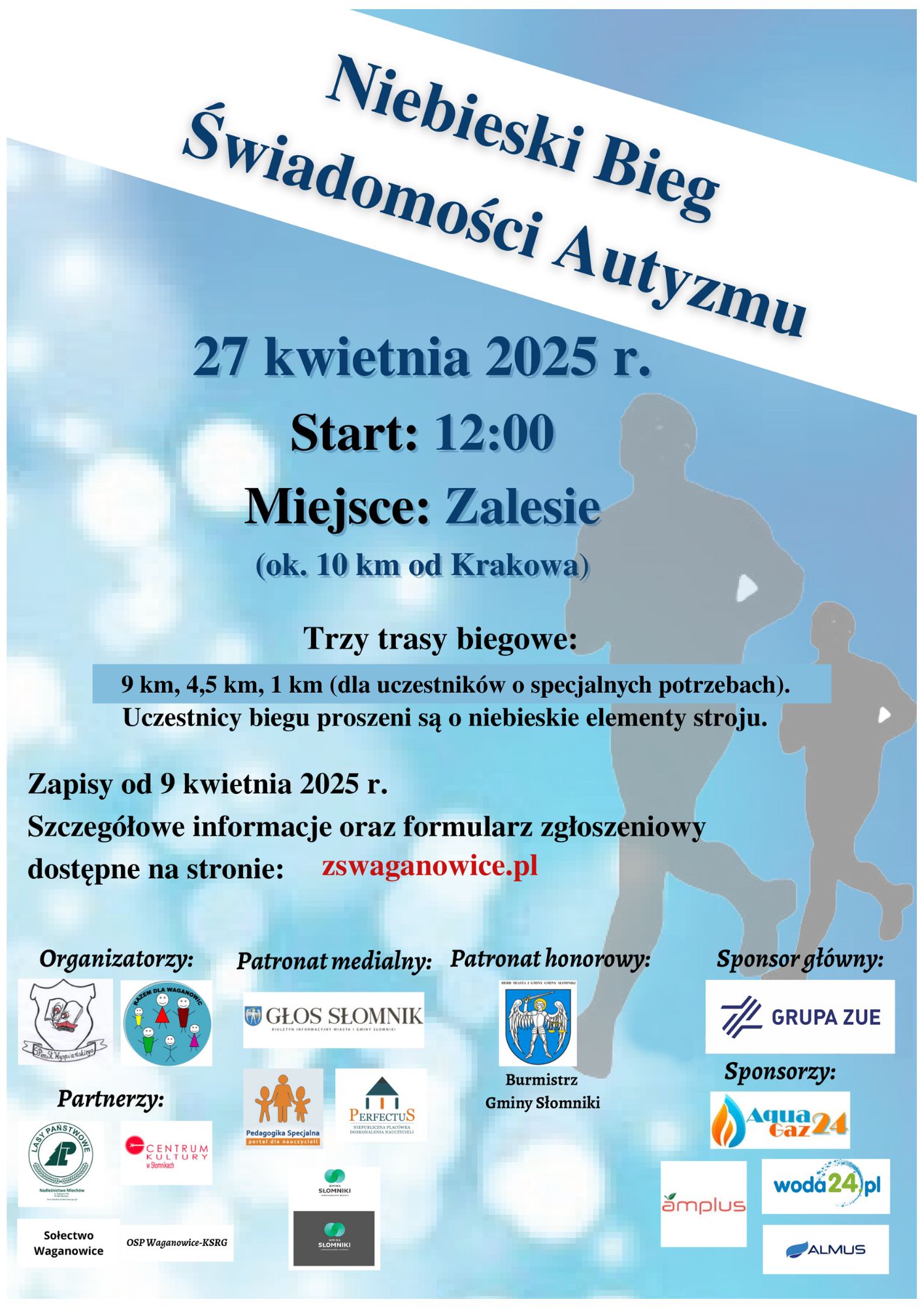 Grafika plakatu wydarzenia "Niebieski Bieg Świadomości Autyzmu 2025"