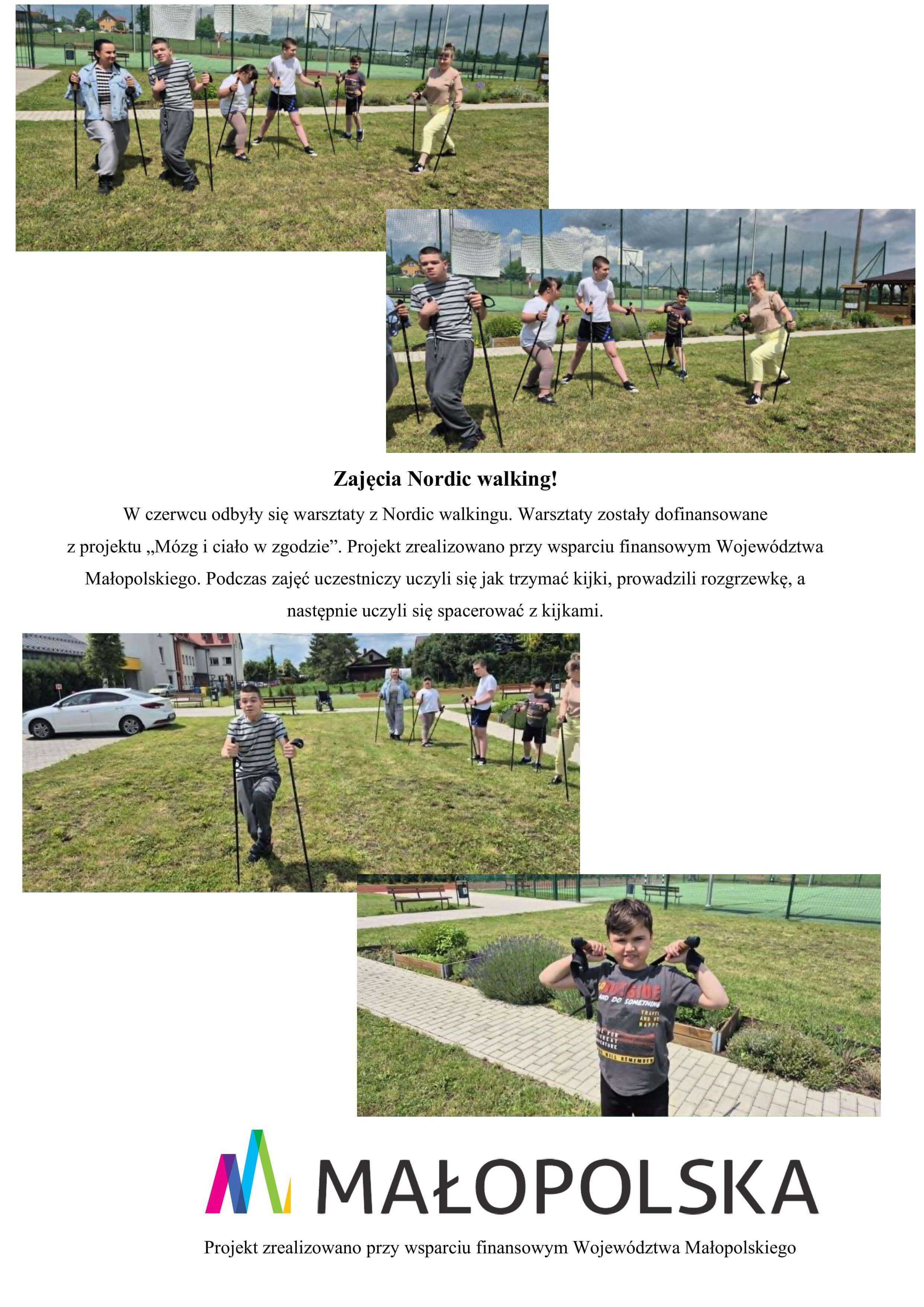 Uczniowie podczas warsztatów z Nordic walkingu