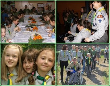 Zdjęcie zawiera kilka fotografii z życia szkolnego harcerstwa
