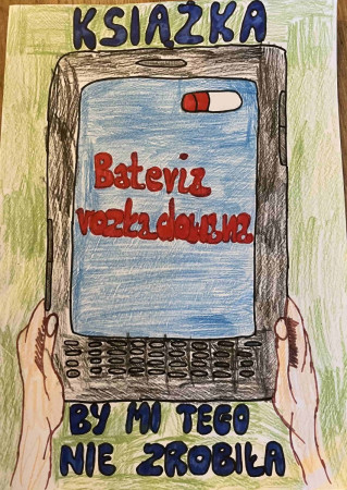 Praca plastyczna z rysunkiem rozładowanego tabletu i napisem „Książka by mi tego nie zrobiła”, zdjęcie 3 z 5