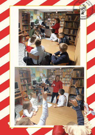Uczniowie zanurzeni w mikołajkowych opowieściach w szkolnej bibliotece, zdjęcie 2 z 5